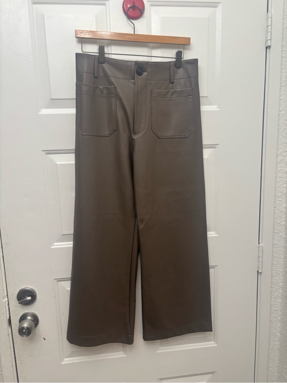 Maeve by Anthropologie Vegan Leather The Colette Wide-Leg Pants in Taupe
